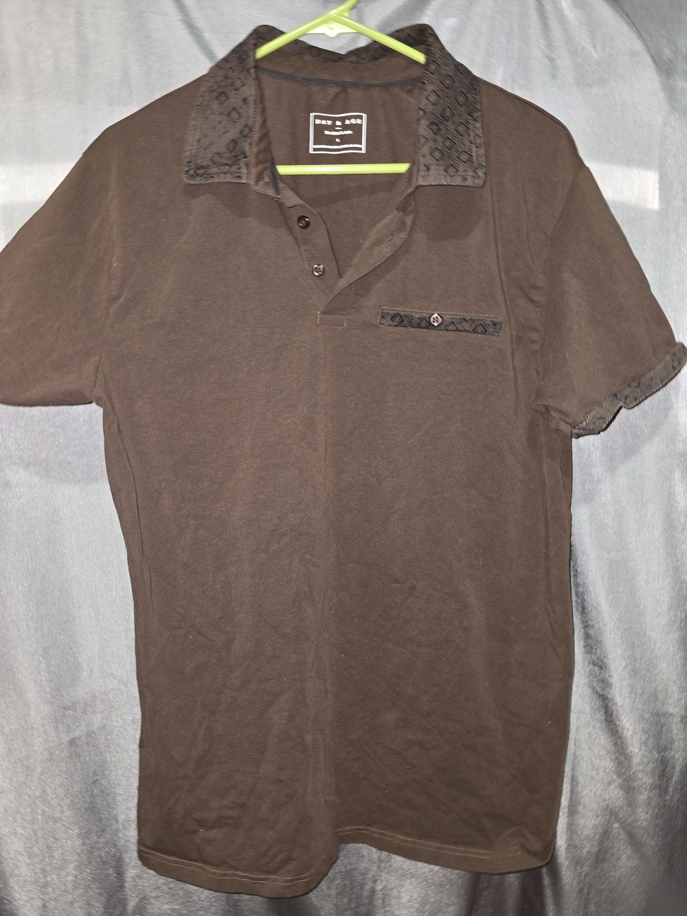 Men's Brown Polo Shirt with Patterned Collar